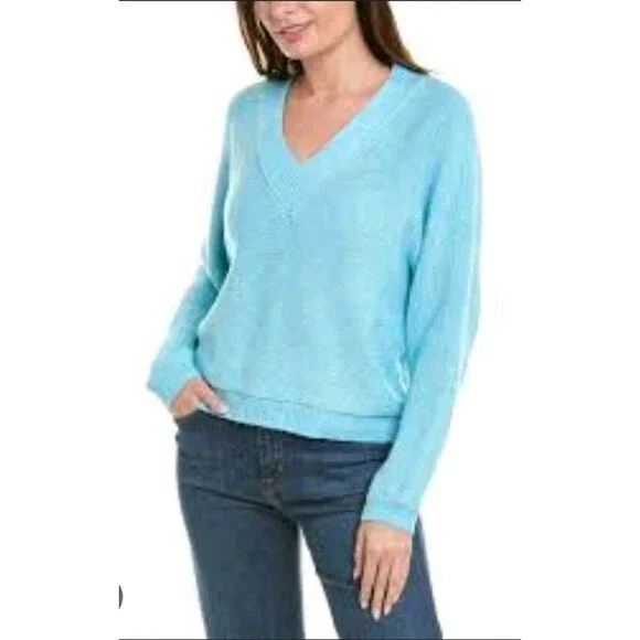 CAbi Womens Sz S Frosty Pullover Knit Sweater V-Neck Aqua Blue Style 4282 Casual - Picture 1 of 8